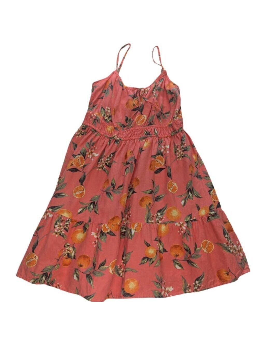 LOFT Coral Citrus Print Linen Blend Sundress Orange Floral Tiered Midi *SZM
